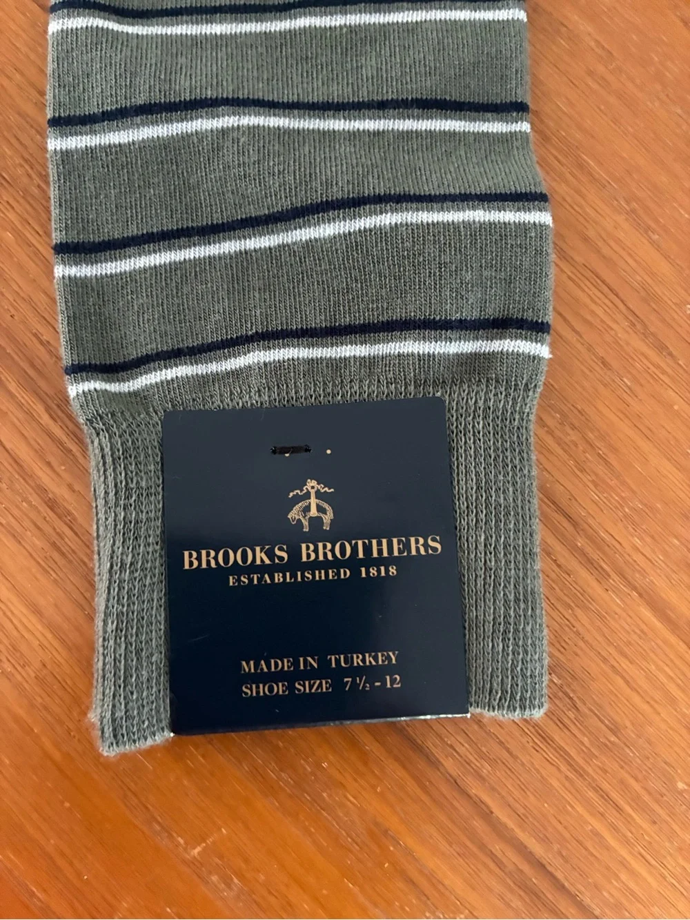 Brooks Brothers Olive Green Stripe Dress Socks with Navy & White